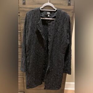 EILEEN FISHER 100% Wool Textured Black Open-Front Blazer Jacket Size Medium